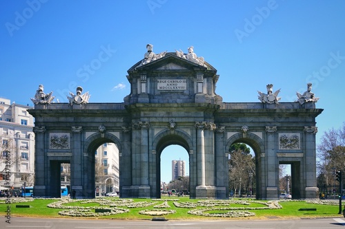 The Puerta de Alcala (Alcala Gate) on the Plaza de la Independencia (Independence Square) in Madrid, Spain 