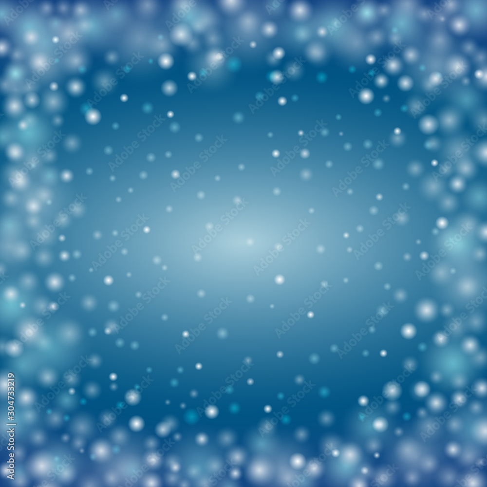Winter window. Blue blurred backdrop with blinking dots