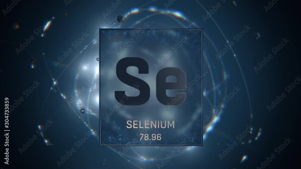 Selenium as Element 34 of the Periodic Table. Seamlessly looping 3D