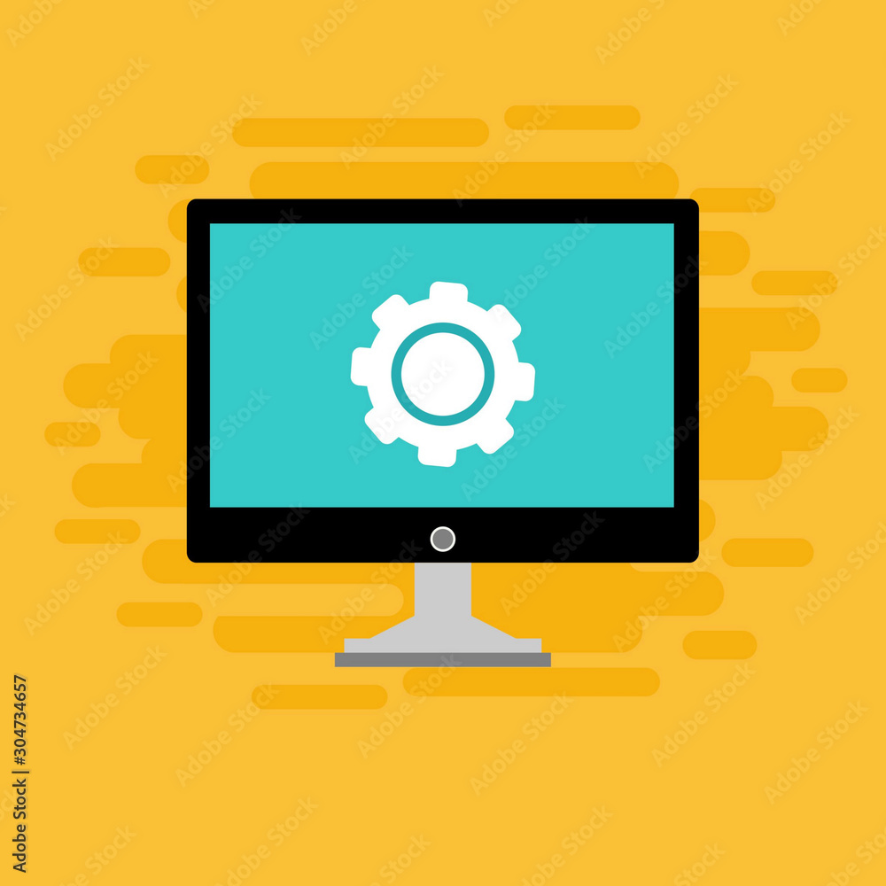 modern Computer monitor and gears. Monitor service concept. Adjusting app, setting options, maintenance, repair, fixing monitor concepts. Set icons colorful. Vector Illustration modern Computer monitor and gears. Monitor service concept. Adjusting app, setting options, maintenance, repair, fixing monitor concepts. Set icons colorful. Vector Illustration