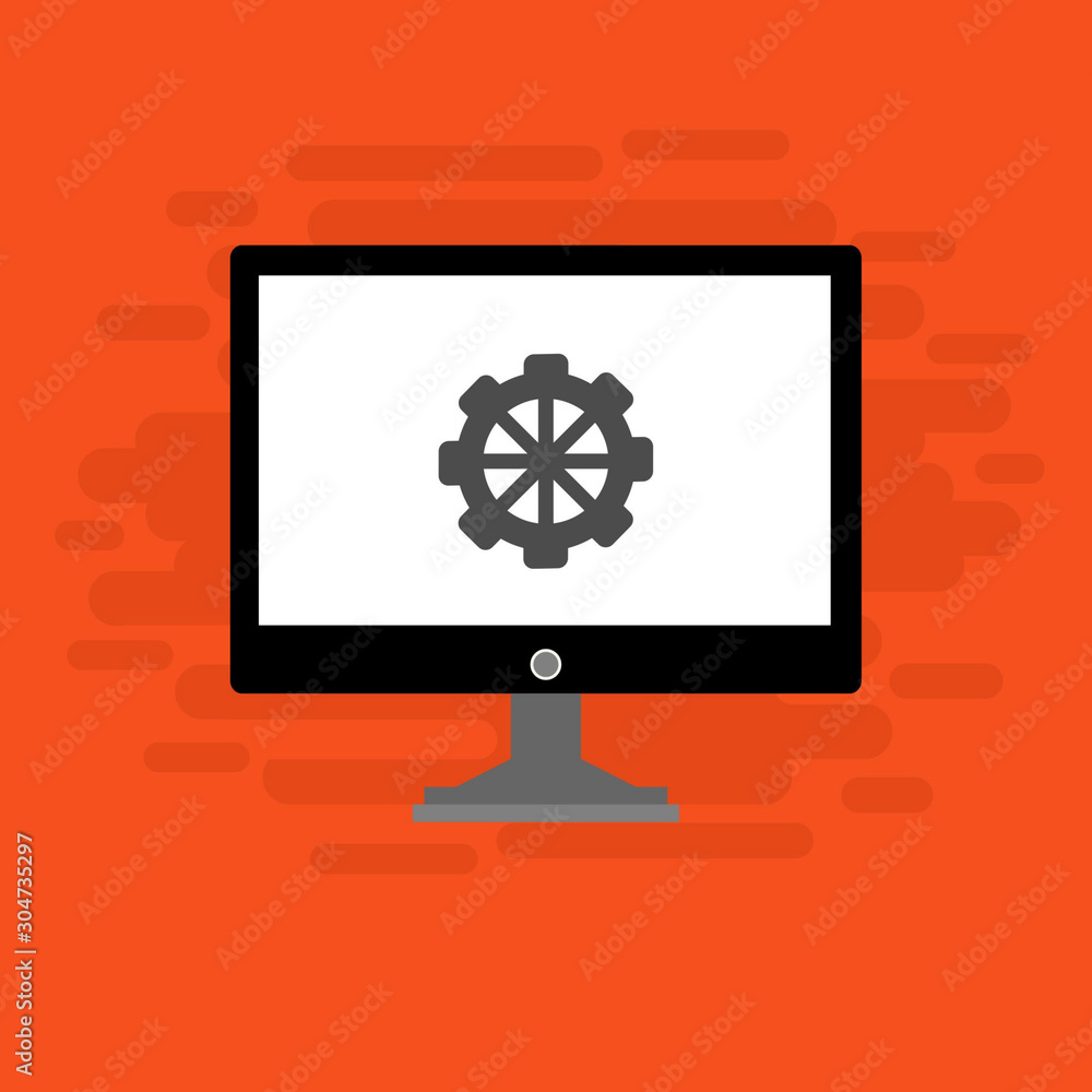 modern Computer monitor and gears. Monitor service concept. Adjusting app, setting options, maintenance, repair, fixing monitor concepts. Set icons colorful. Vector Illustration modern Computer monitor and gears. Monitor service concept. Adjusting app, setting options, maintenance, repair, fixing monitor concepts. Set icons colorful. Vector Illustration