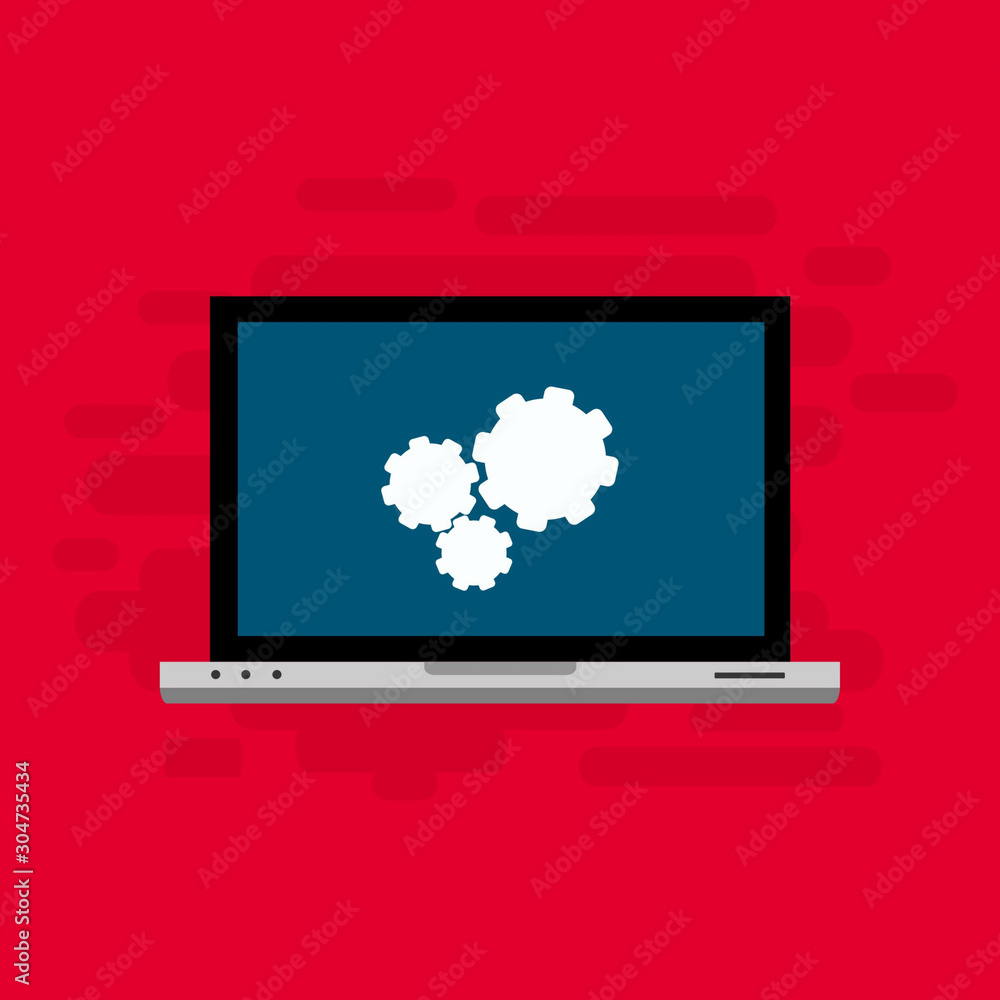 Laptop and gear icon. Laptop service concept. Adjusting app, setting options, maintenance, repair, fixing Vector Illustration Laptop and gear icon. Laptop service concept. Adjusting app, setting options, maintenance, repair, fixing Vector Illustration