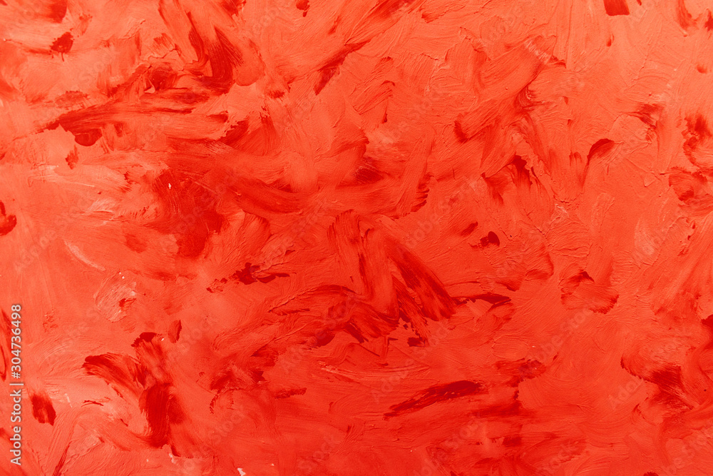  Bright abstract texture of paint on canvas, red color and its shades.