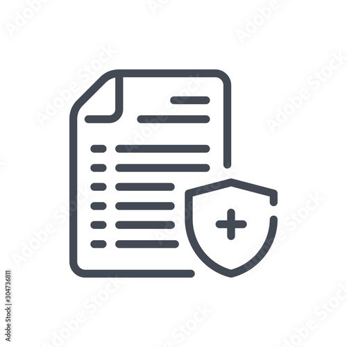 Insurance plans document line icon. Medical document with shield vector outline sign.