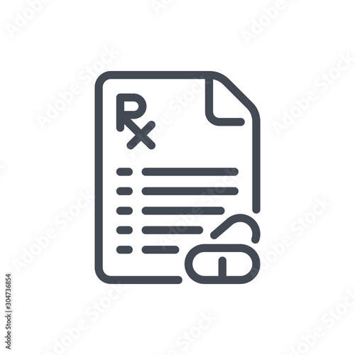 Prescription document with pills line icon. Medical recipe vector outline sign.