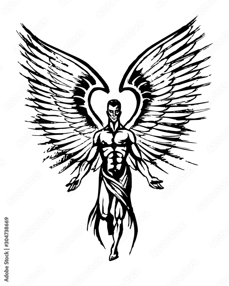 Archangel Michael with big wings, walking with open arms, angel ...