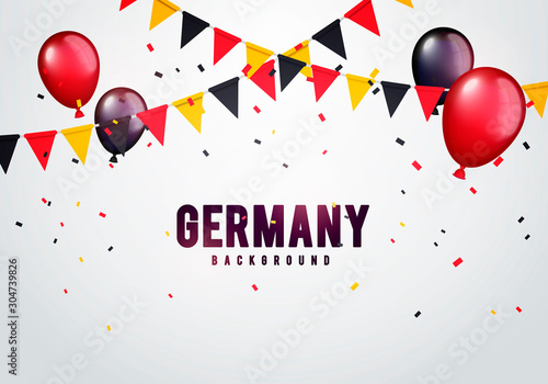 Vector illustration germany celebration background with banner, confetti and balloons in german colors