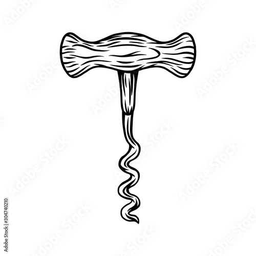 Vintage retro wine corkscrew isolated vector illustration on a white background.