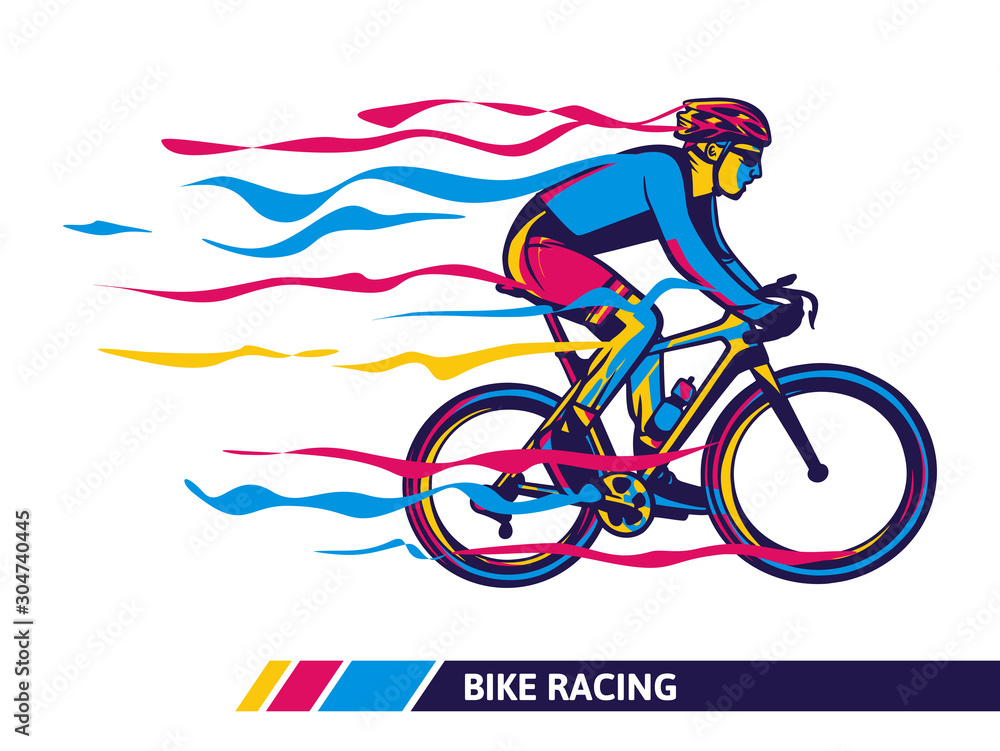 Fototapeta premium Bike racing colorful artwork cyclist motion illustration