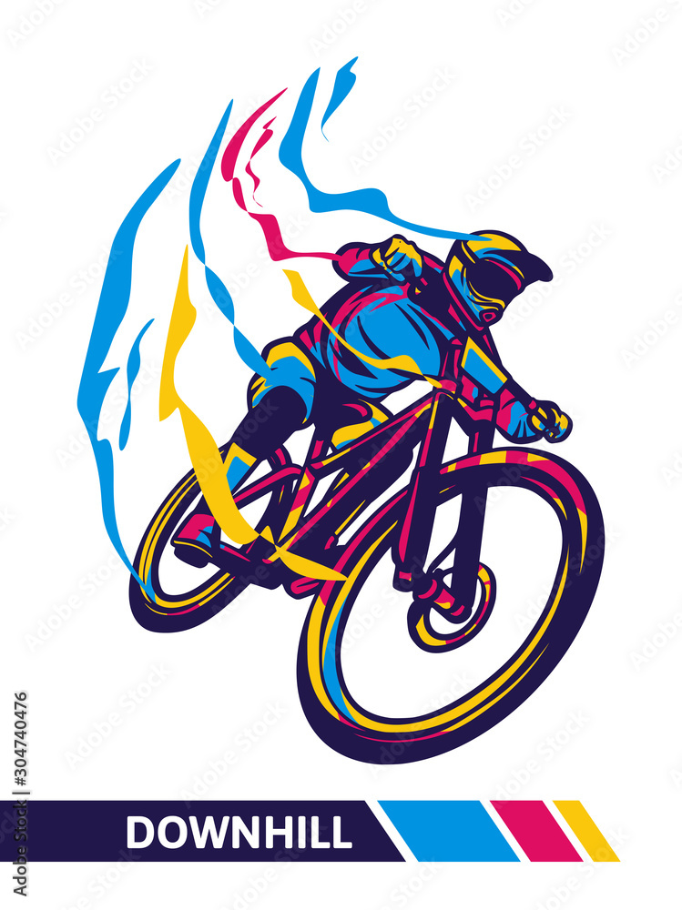 Downhill mountain bike colorful artwork cyclist motion illustration