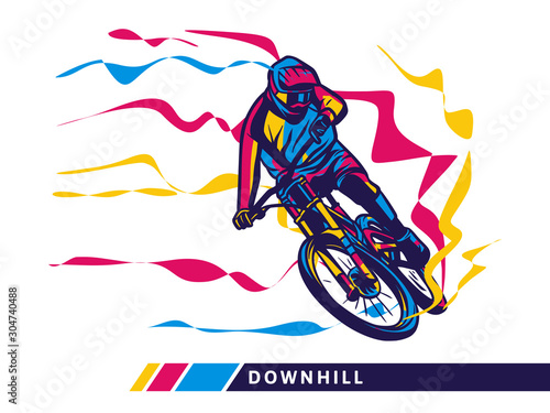 Downhill mountain bike motion colorful artwork cyclist motion illustration