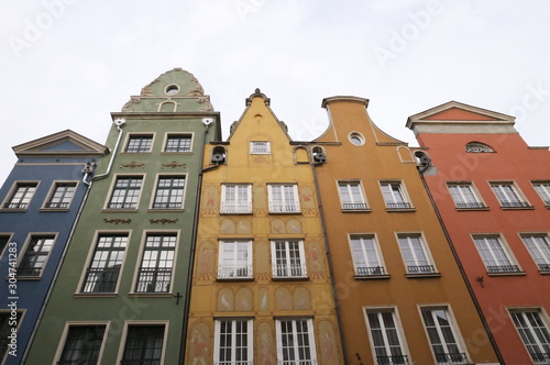  multi-colored buildings of the streets of Gdansk, Poland