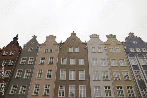  multi-colored buildings of the streets of Gdansk, Poland