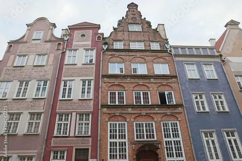  multi-colored buildings of the streets of Gdansk, Poland