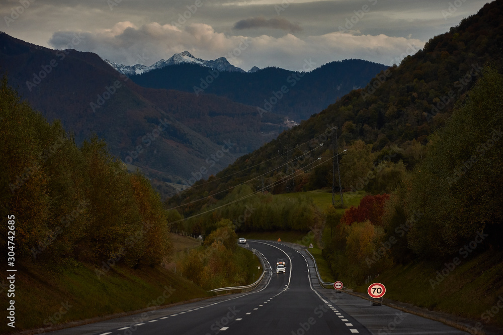 Fototapeta premium Driving in the autumn through the French Pyrenees
