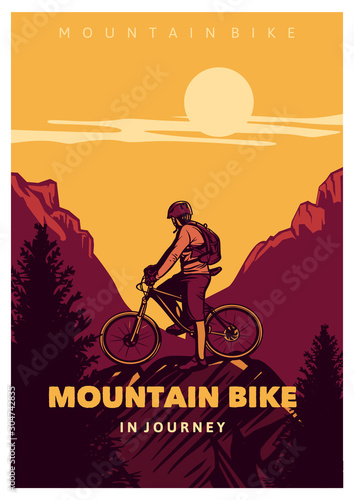 mountain bike in journey, poster vintage style