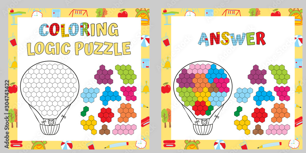 Fototapeta premium Coloring Logic Puzzle. Educational Game. Fine Motor Skills Worksheet. Vector illustration.