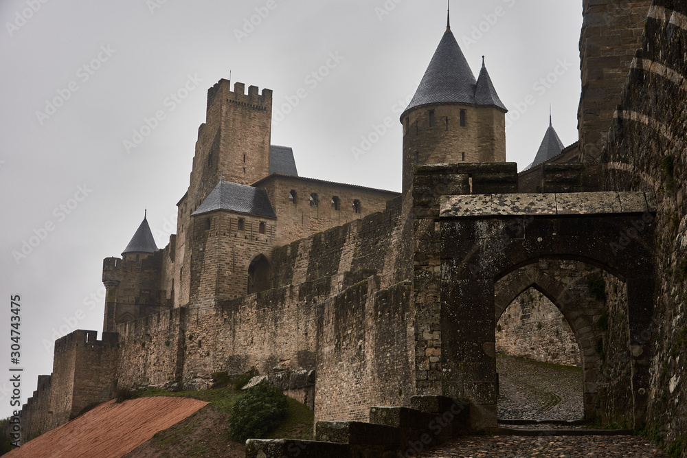 Porte de l'Aude of the Citadel of Carcassonne. France