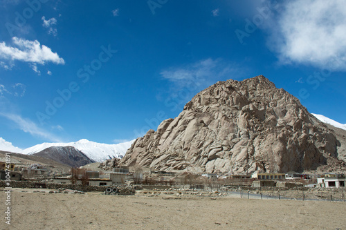 View landscape and cityscape of Tsati village in Nubra lake valley with rock mountains range on Khardung La Road go to Pangong lake at Leh Ladakh in Jammu and Kashmir  India