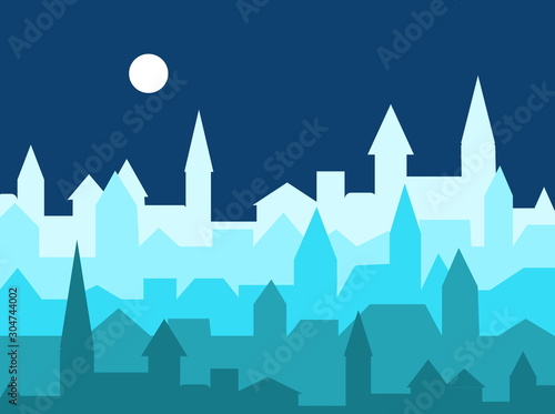 Night time in the city . City under the moon light