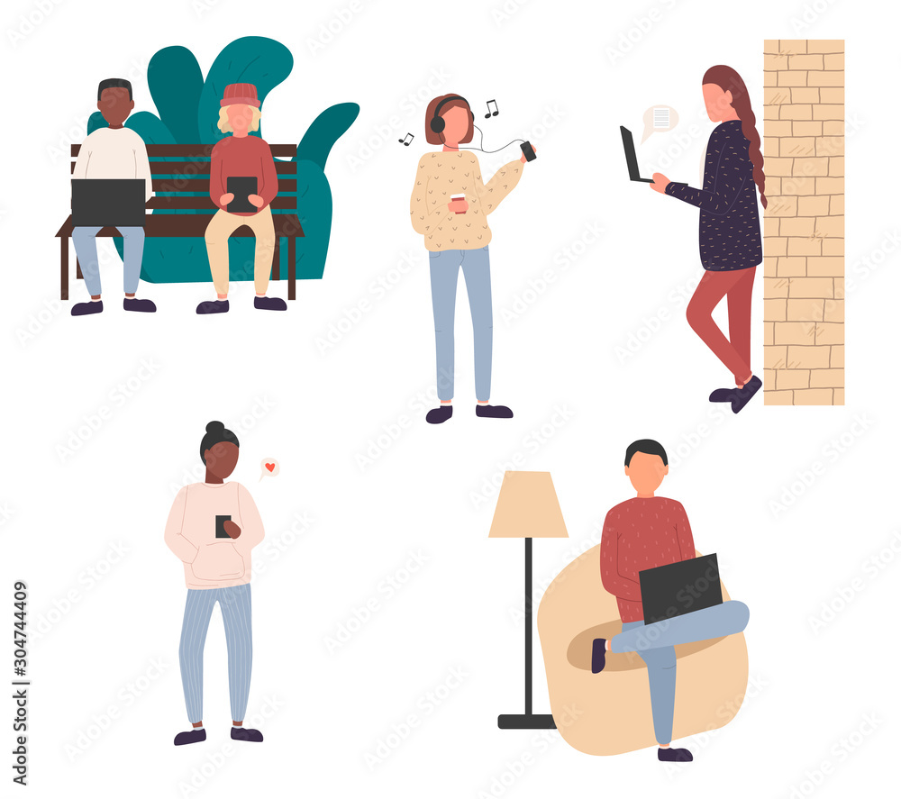 Men and women holding smartphones. Men and women holding smartphones.