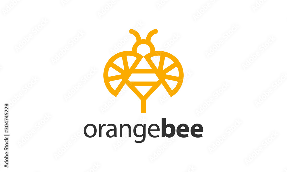 Combination logo from bee and orange fruit logo design concept Combination logo from bee and orange fruit logo design concept