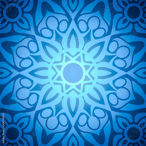 Abstract snowflake on a blue background. © flexelf