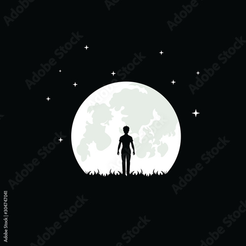 moon negative space logo vector icon illustration template