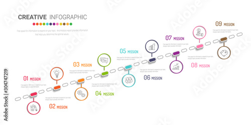 Infographic design template with 9 options, Can be used for process diagram, presentations, workflow layout, banner, flow chart, info graph.