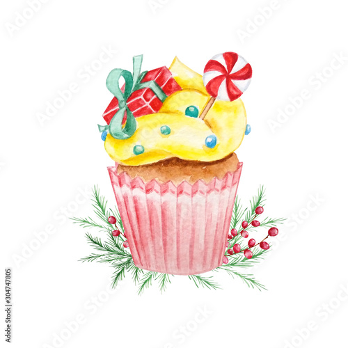 watercolor Christmas cupcake14