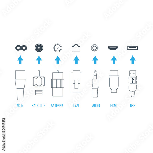 TV Plugs set collection, Stock Vector illustration isolated on white background.