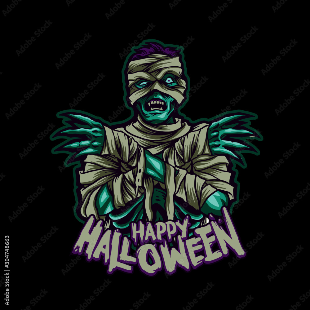 mummy skull halloween tshirt design template