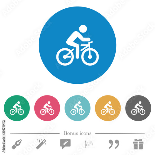 Bicycle with rider flat round icons