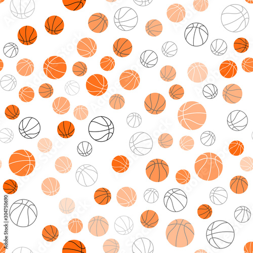 Basketballs balls seamless pattern on white background. Vector illustration. random sizes and different colors
