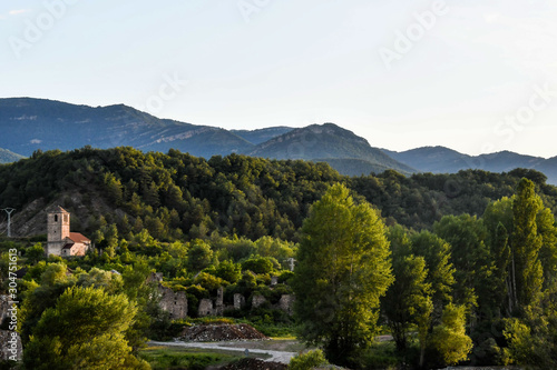 landscape with river and trees, photo as a background , in janovas fiscal sobrarbe , huesca aragon province photo