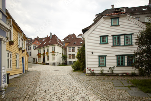 Empy street in Bergen (Norway). Old downtown