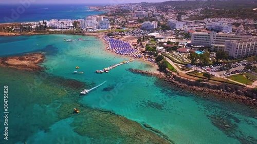 Fig tree beach Cyprus Protaras aerial 4k