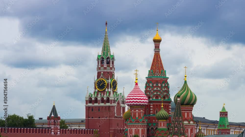 Kremlin And St Basil Cathedral close up. Time Lapse. Kremlin And St Basil Cathedral close up. Time Lapse.
