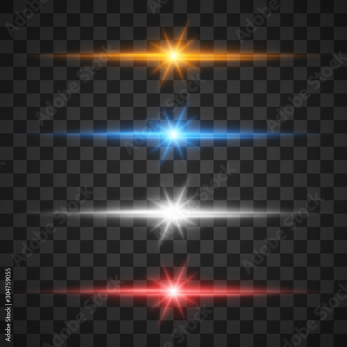 Glowing light effects, star burst with sparkles on transparent background
