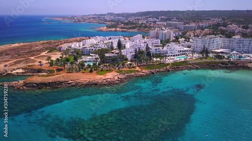 Fig tree beach Cyprus Protaras aerial 4k