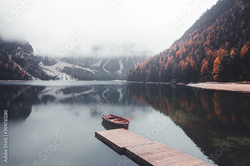 Boat in Braies lake © ru242
