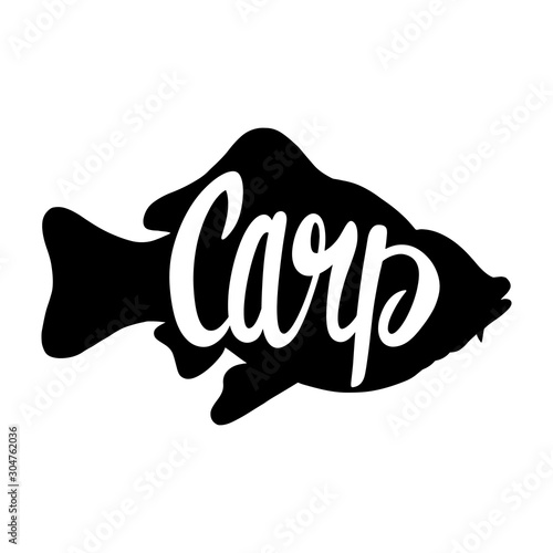 Vintage carp fish silhouette lettering retro isolated vector illustration on a white background.