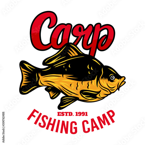 Vintage emblem carp fish retro isolated vector illustration on a white background.