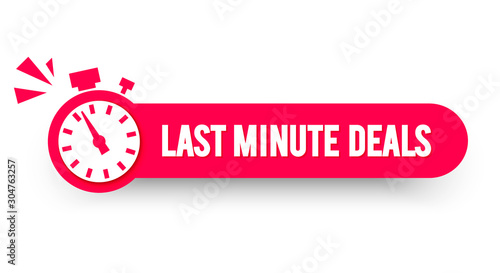 Vector Illustration Last Minute Deals Label With Stop Watch. Modern Web Banner Element