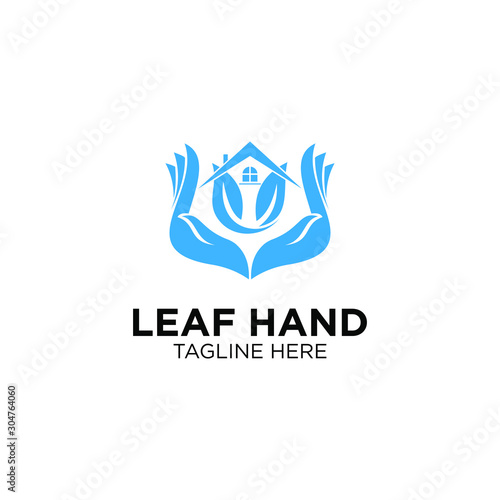 Leaf or flower with hand logo templates