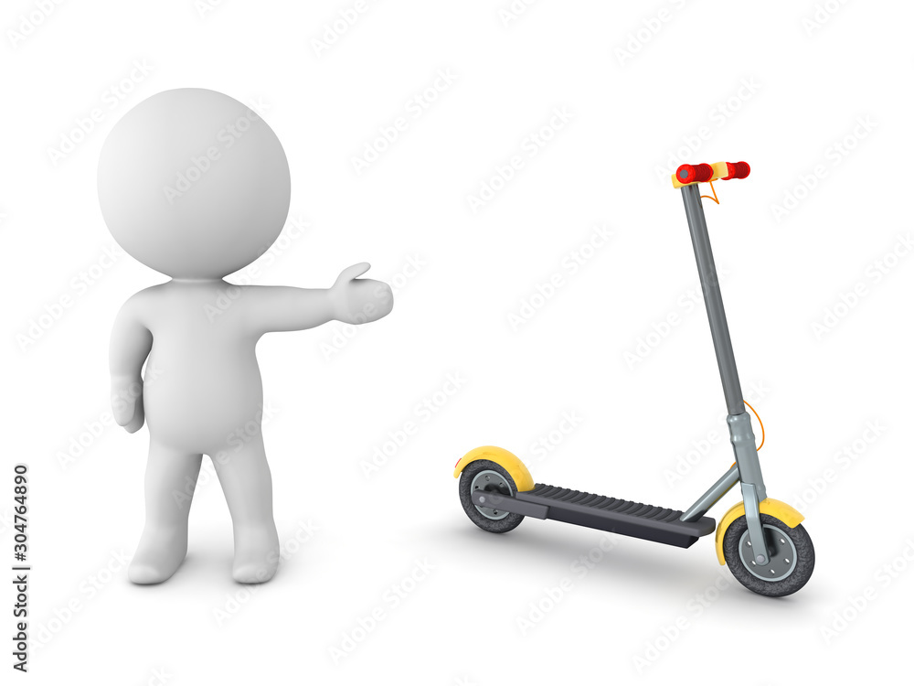 3D Character showing a scooter