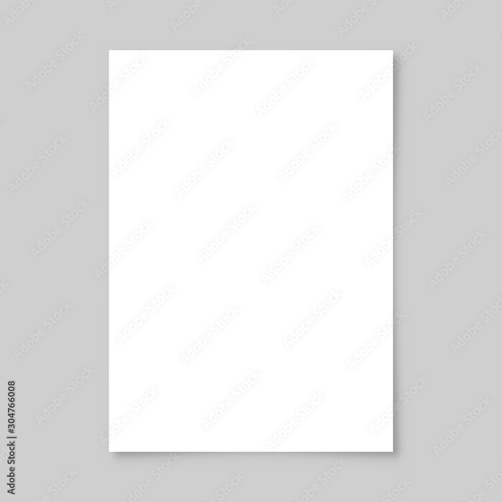 Realistic blank paper sheet with shadow in A4 format isolated on gray background. Notebook or book page. Design template or mockup. Vector illustration. Realistic blank paper sheet with shadow in A4 format isolated on gray background. Notebook or book page. Design template or mockup. Vector illustration.