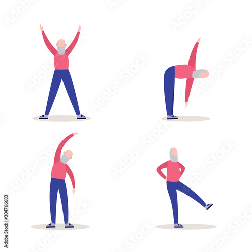 Elderly senior man sport workout, cartoon character vector illustration isolated.