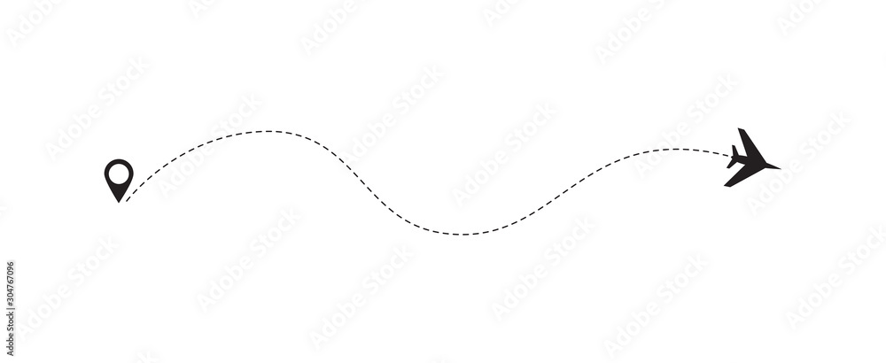 Black silhouette of airplane with plane track dotted line vector illustration isolated. Black silhouette of airplane with plane track dotted line vector illustration isolated.