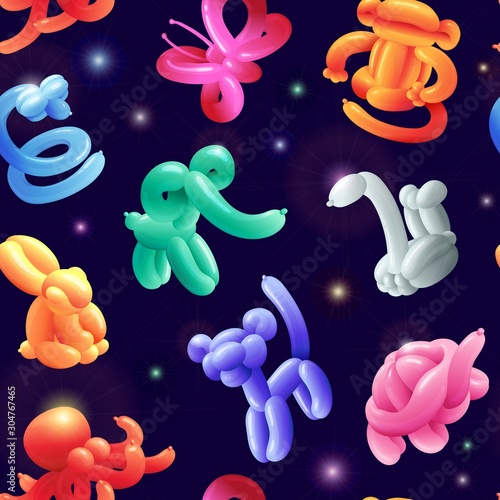 Seamless birthday pattern with balloon animals realistic vector illustration.